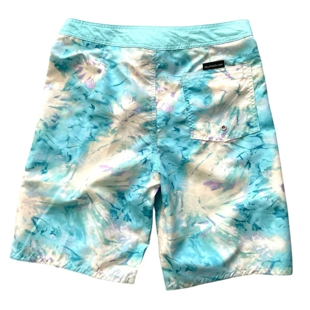 Quiksilver Blue and White Tie-Dye Swim Shorts